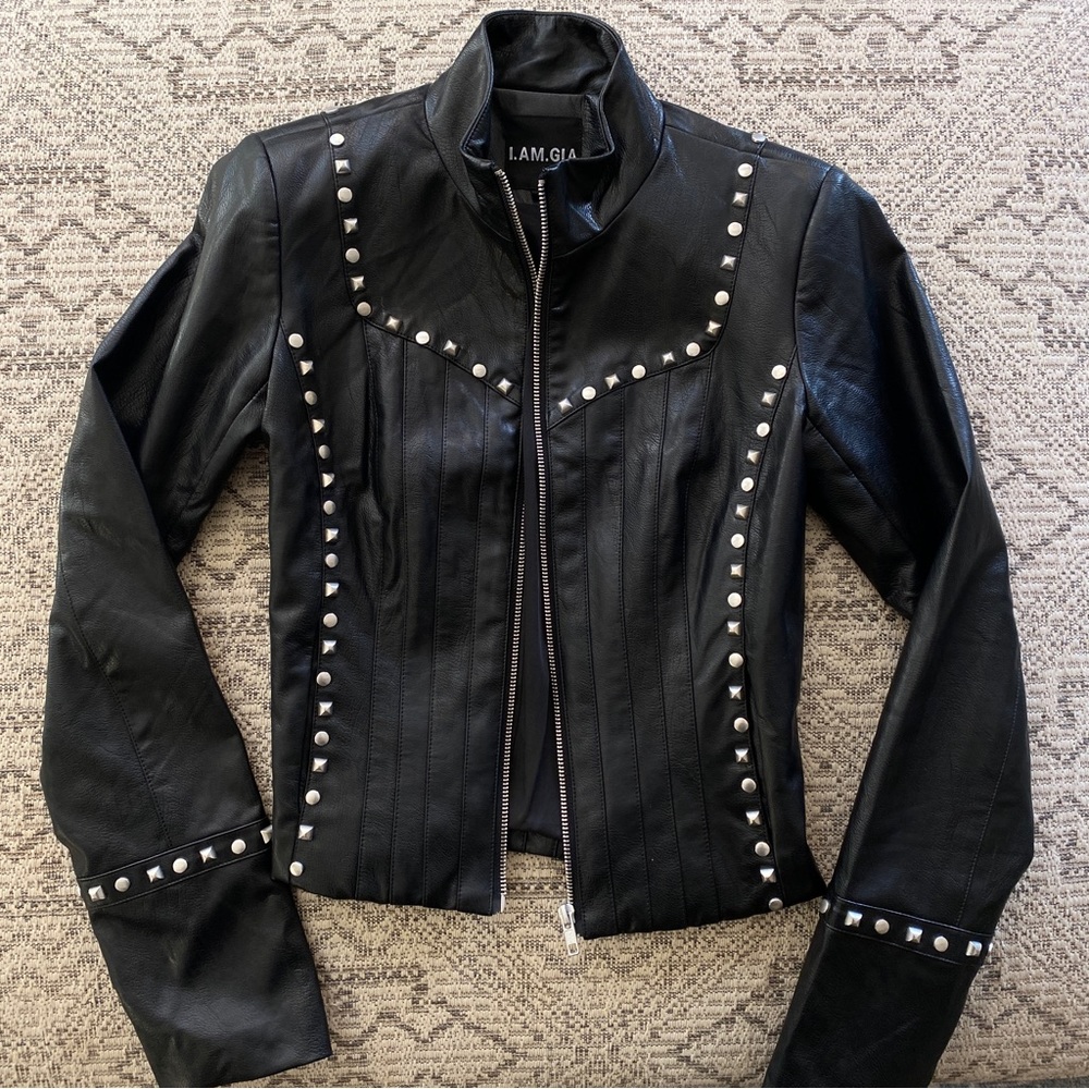 **SOLD** I.AM.GIA black Luther studded faux leather biker jacket, size Small
